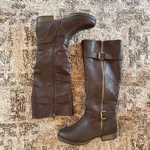 JustFab Brown Riding Boots with Gold Zipper